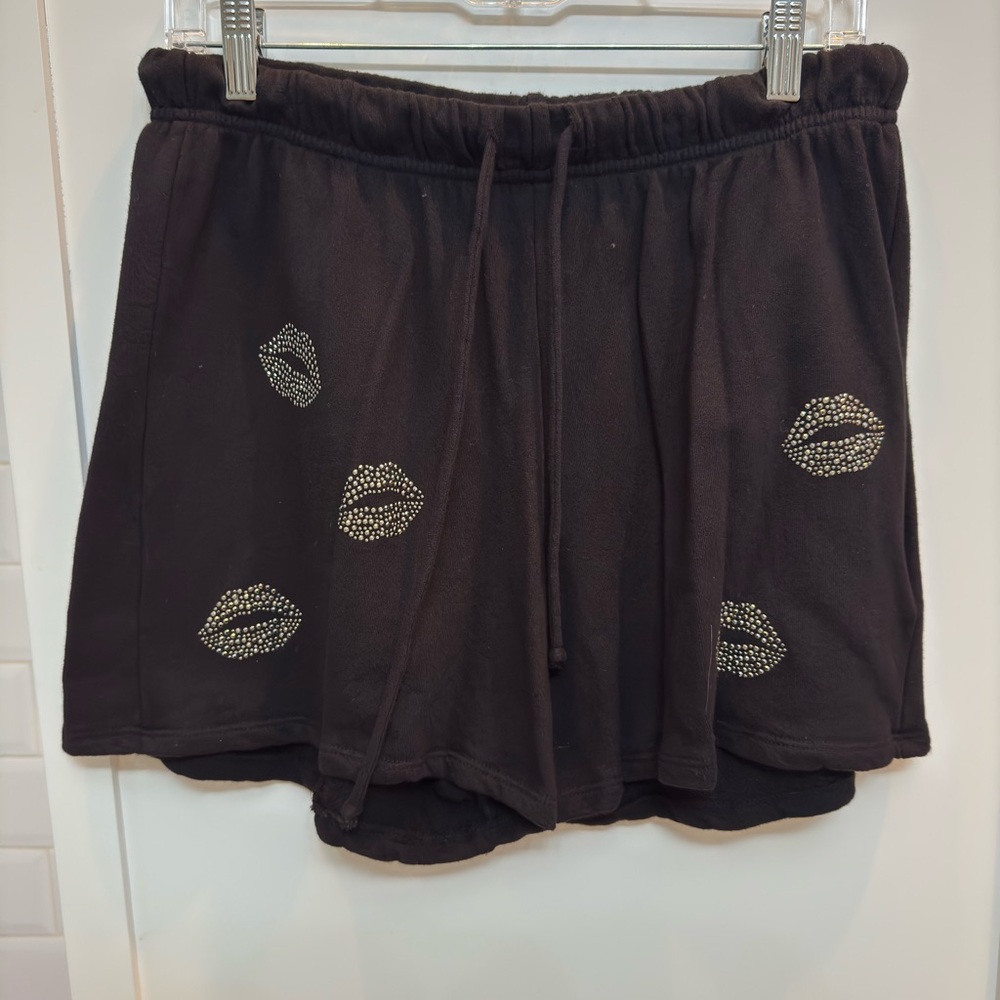 Lauren Moshi Black Athletic Shorts with Silver Lips